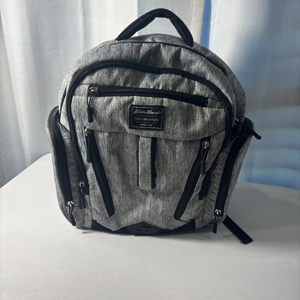 Eddie Bauer First Adventure Backpack Baby Diaper Bag Gray Black Waterproof 16"